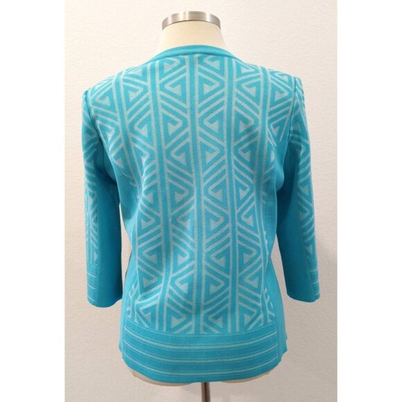 Misook Turquoise Geometric Open Front 3/4 Sleeves Cardingan XL - Picture 3 of 11